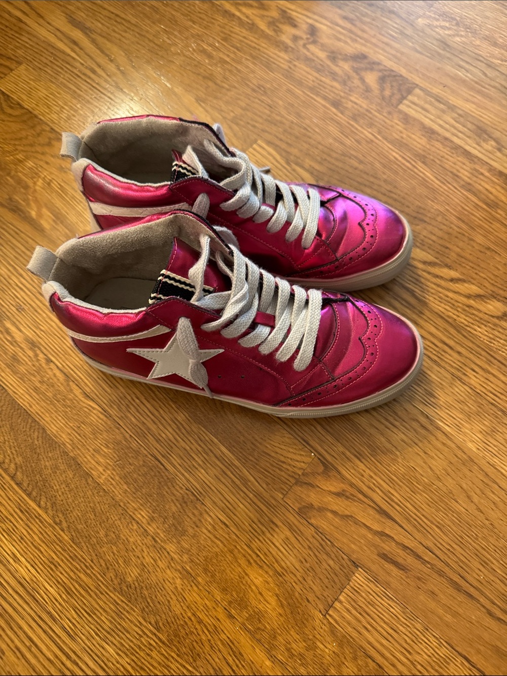 Shu shop Metallic Pink High-Top Sneakers with Star Accent
